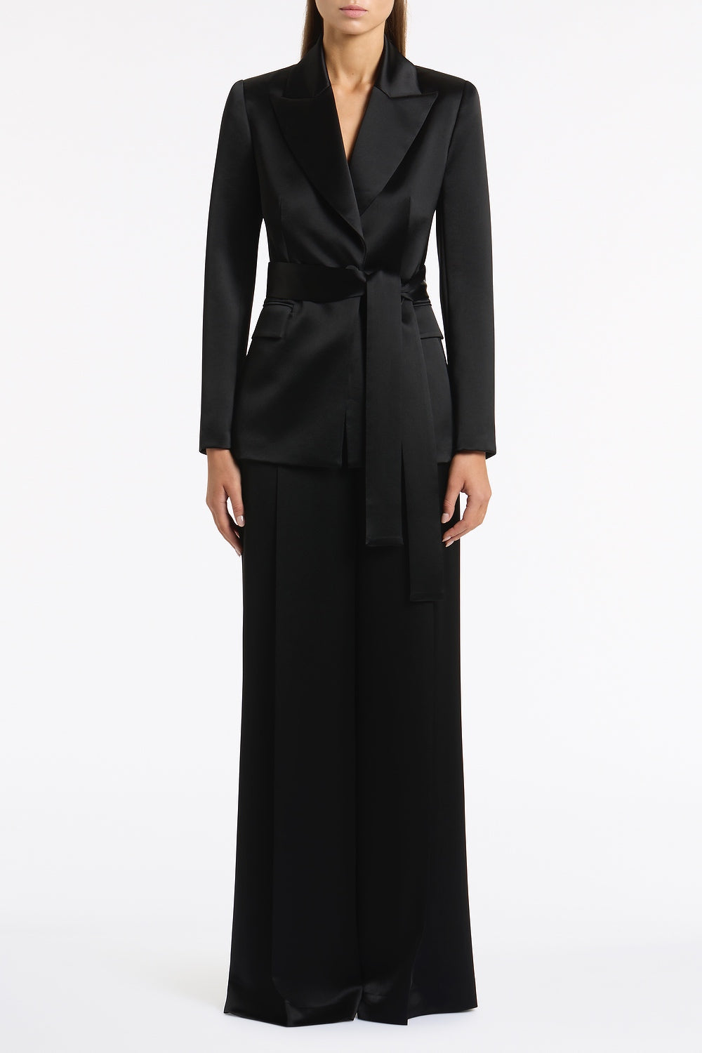 Carla Zampatti Satin Acetate Deep Pleat Pant (Black)