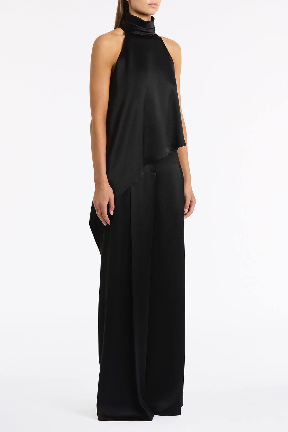 Carla Zampatti Satin Acetate Draped Asymmetric Top (Black)