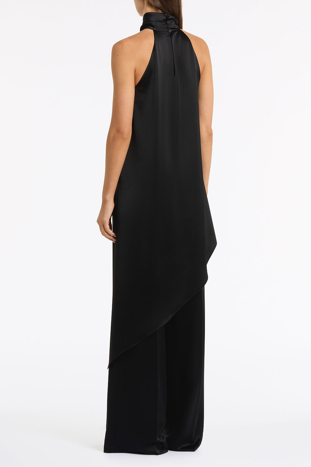 Carla Zampatti Satin Acetate Draped Asymmetric Top (Black)