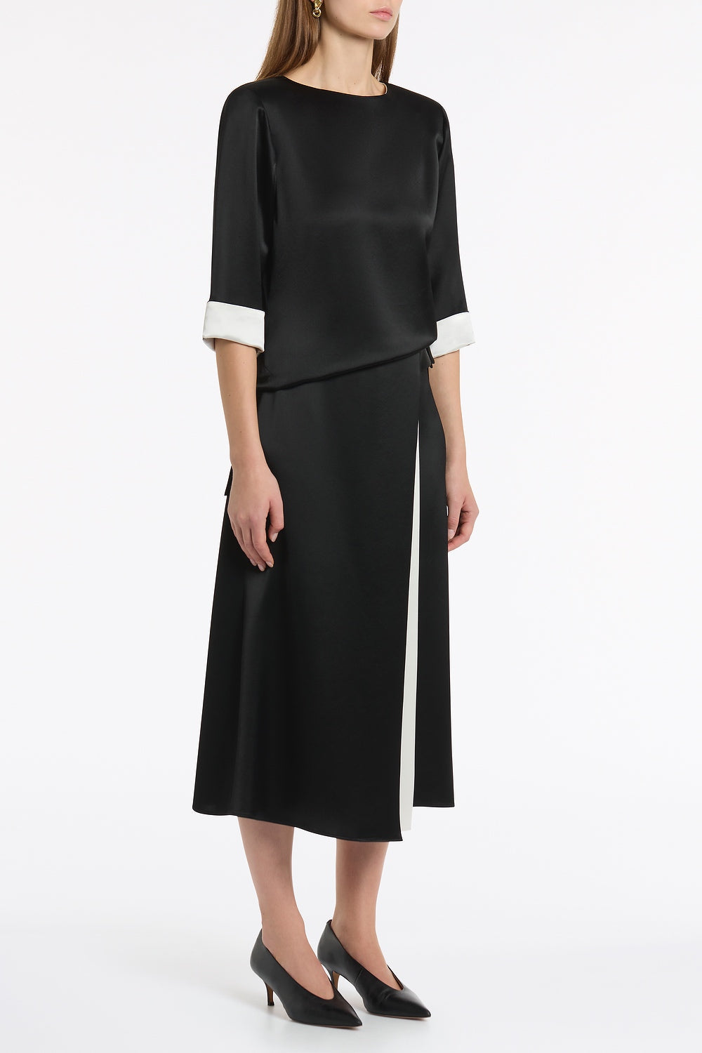Carla Zampatti Satin Acetate Relaxed Split Hem Tee (Black)