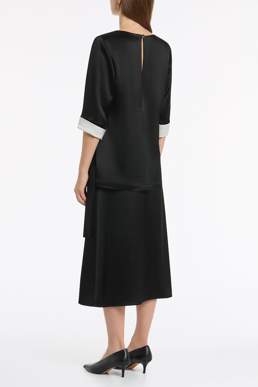 Carla Zampatti Satin Acetate Relaxed Split Hem Tee (Black)