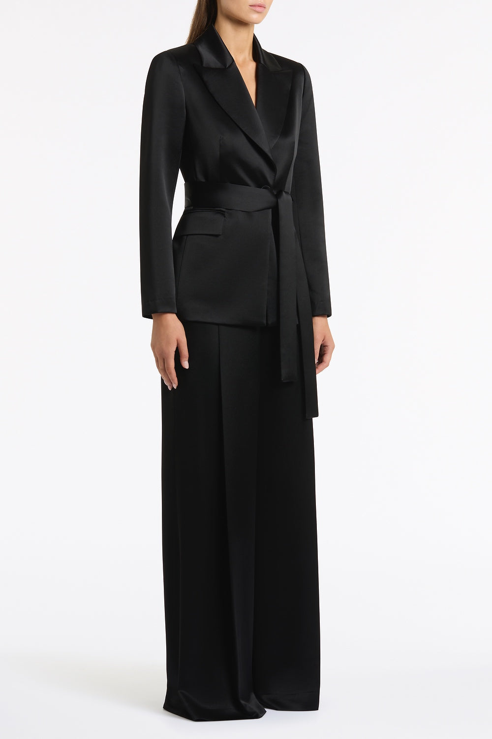 Carla Zampatti Satin Acetate Tie Waist Blazer (Black)