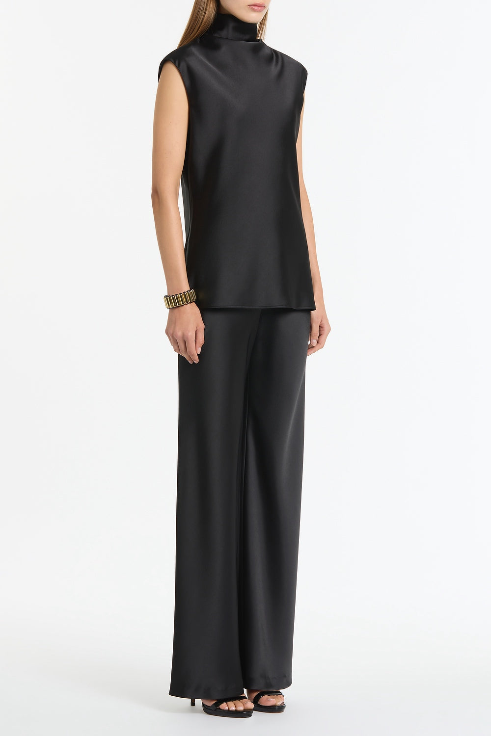Carla Zampatti Satin Cap Sleeve Top (Black)