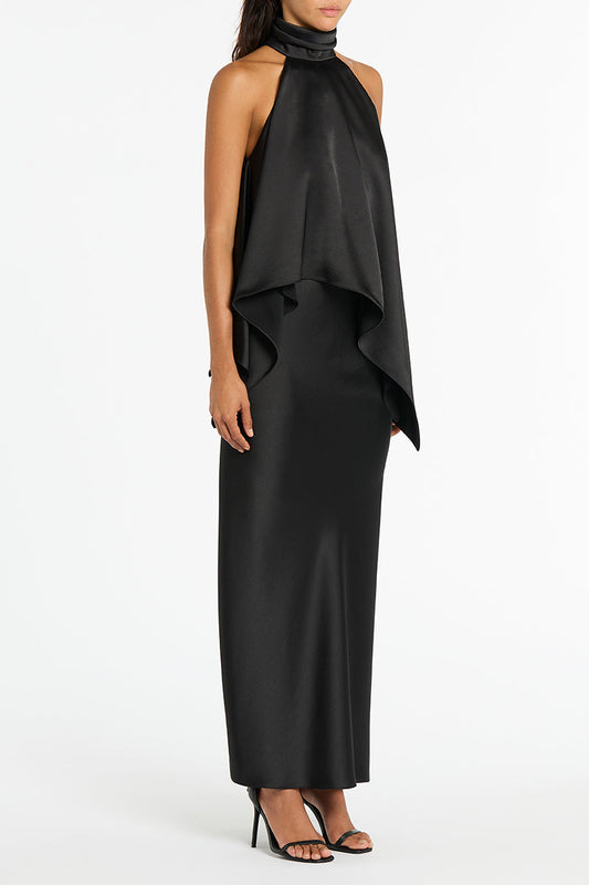 Carla Zampatti Satin Draped Altura Halter Top (Black)