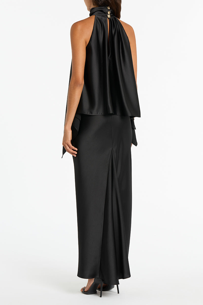 Carla Zampatti Satin Draped Altura Halter Top (Black)