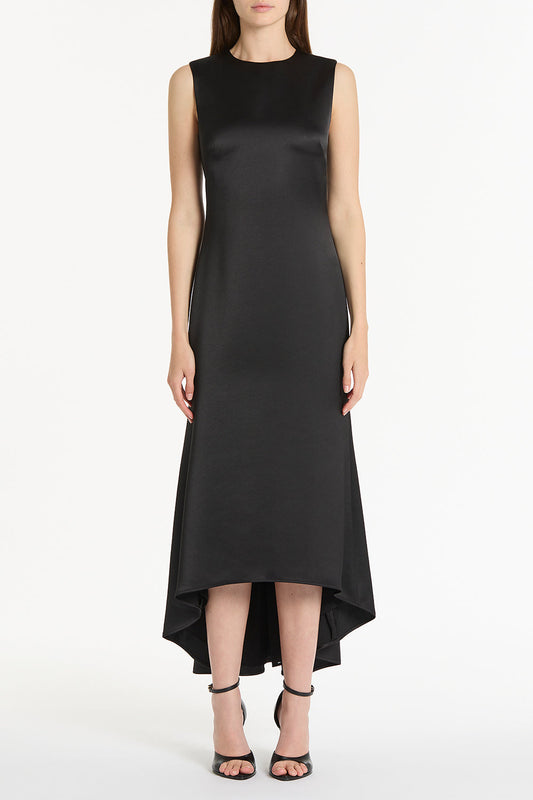 Image of Dresses. Product name - Black Satin Godet Dress in Black colour by brand - Carla Zampatti