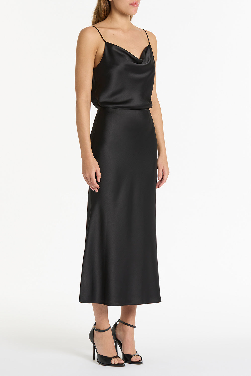Carla Zampatti Satin Midi Skirt (Black)