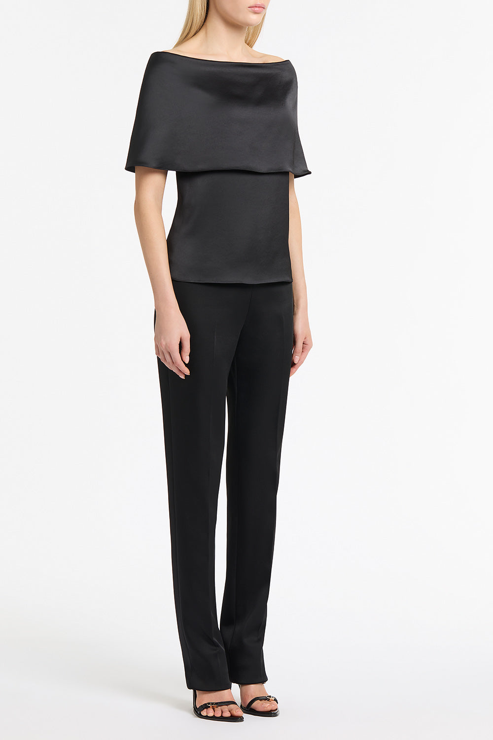 Carla Zampatti Satin Off Shoulder Top (Black)