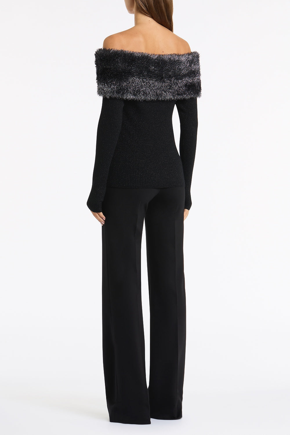 Carla Zampatti Shimmer Knit Off Shoulder Top (Black)