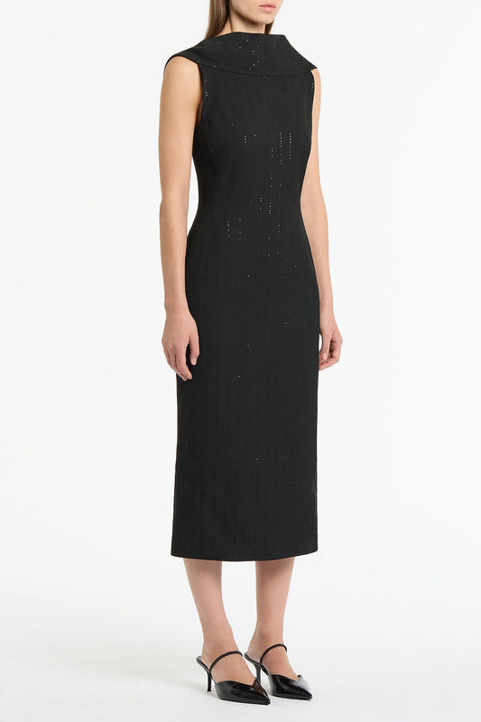Carla Zampatti Starlight Twill Cowl Front Dress (Black)