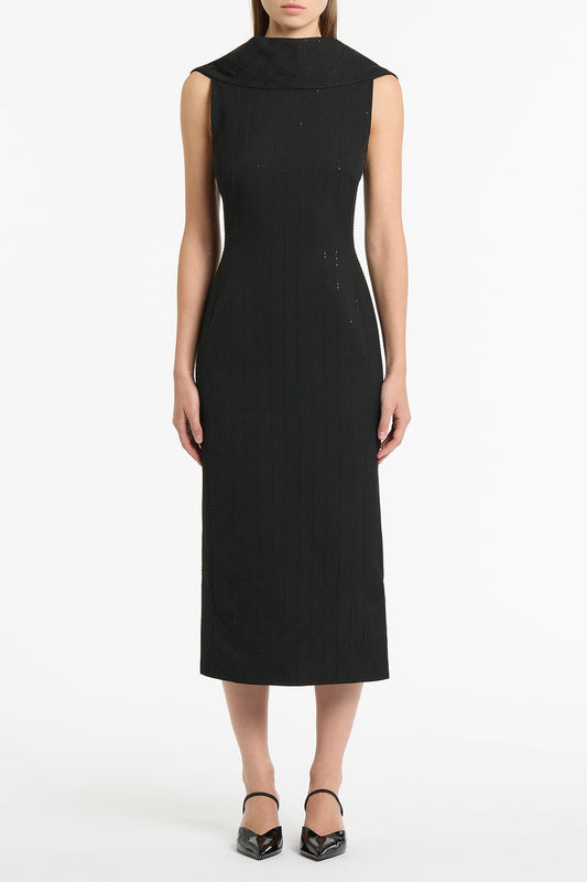 Image of Dresses. Product name - Black Starlight Twill Cowl Front Dress in Black colour by brand - Carla Zampatti