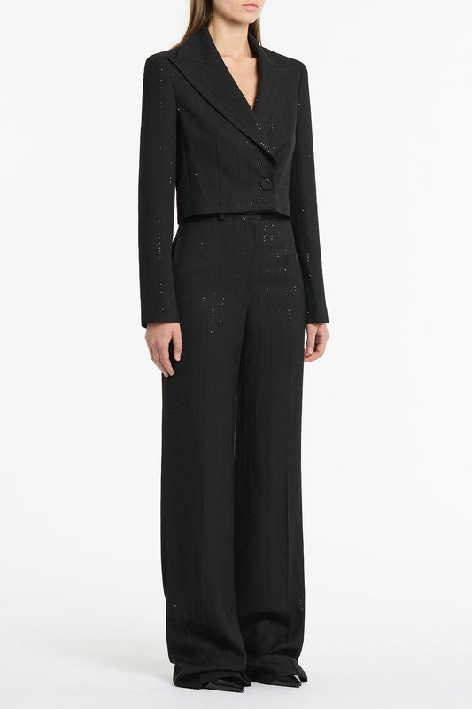 Carla Zampatti Starlight Twill Peaked Lapel Cropped Jacket (Black)