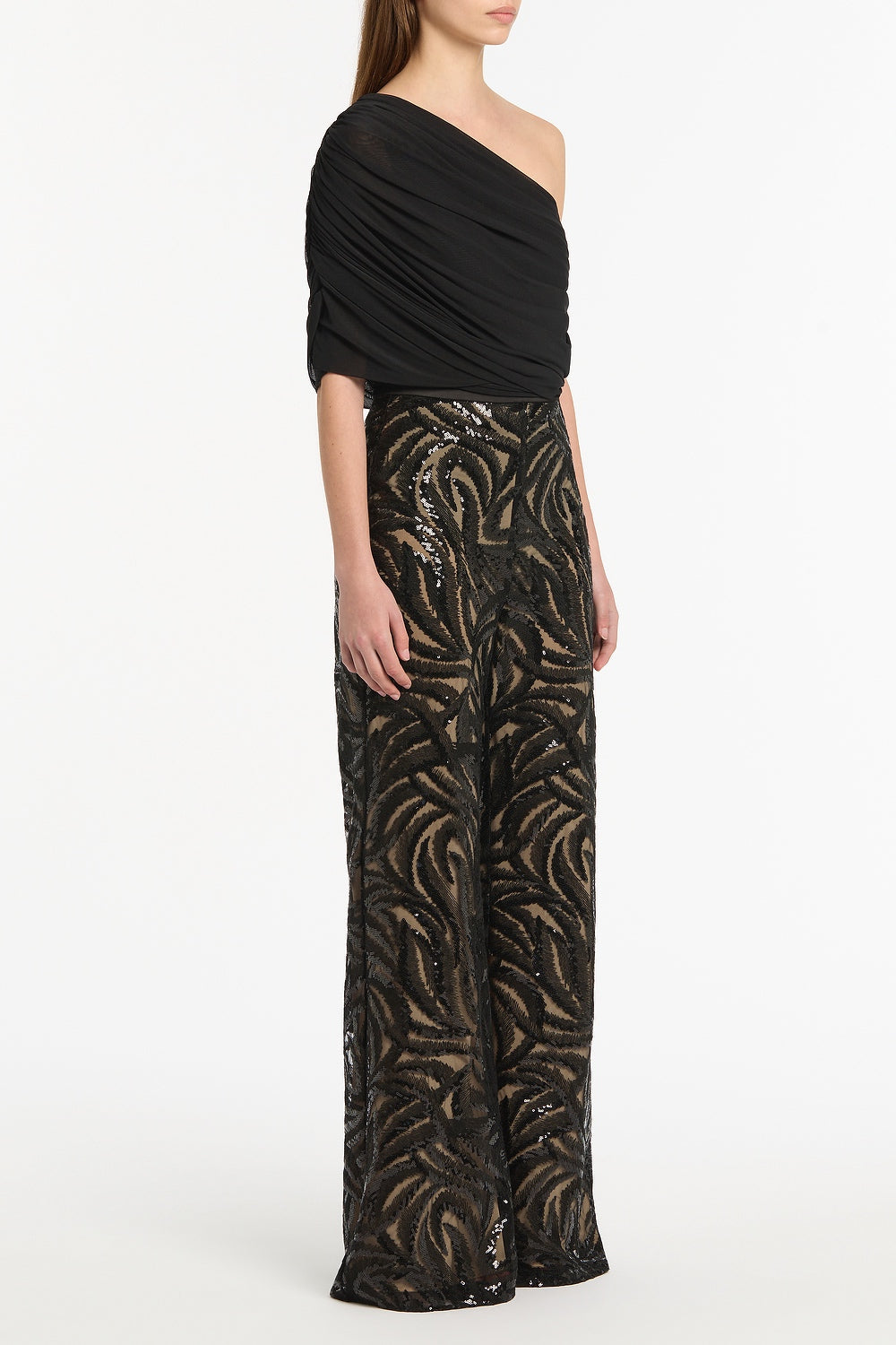 Carla Zampatti Black Swirl Sequin Flare Pant (Navy)