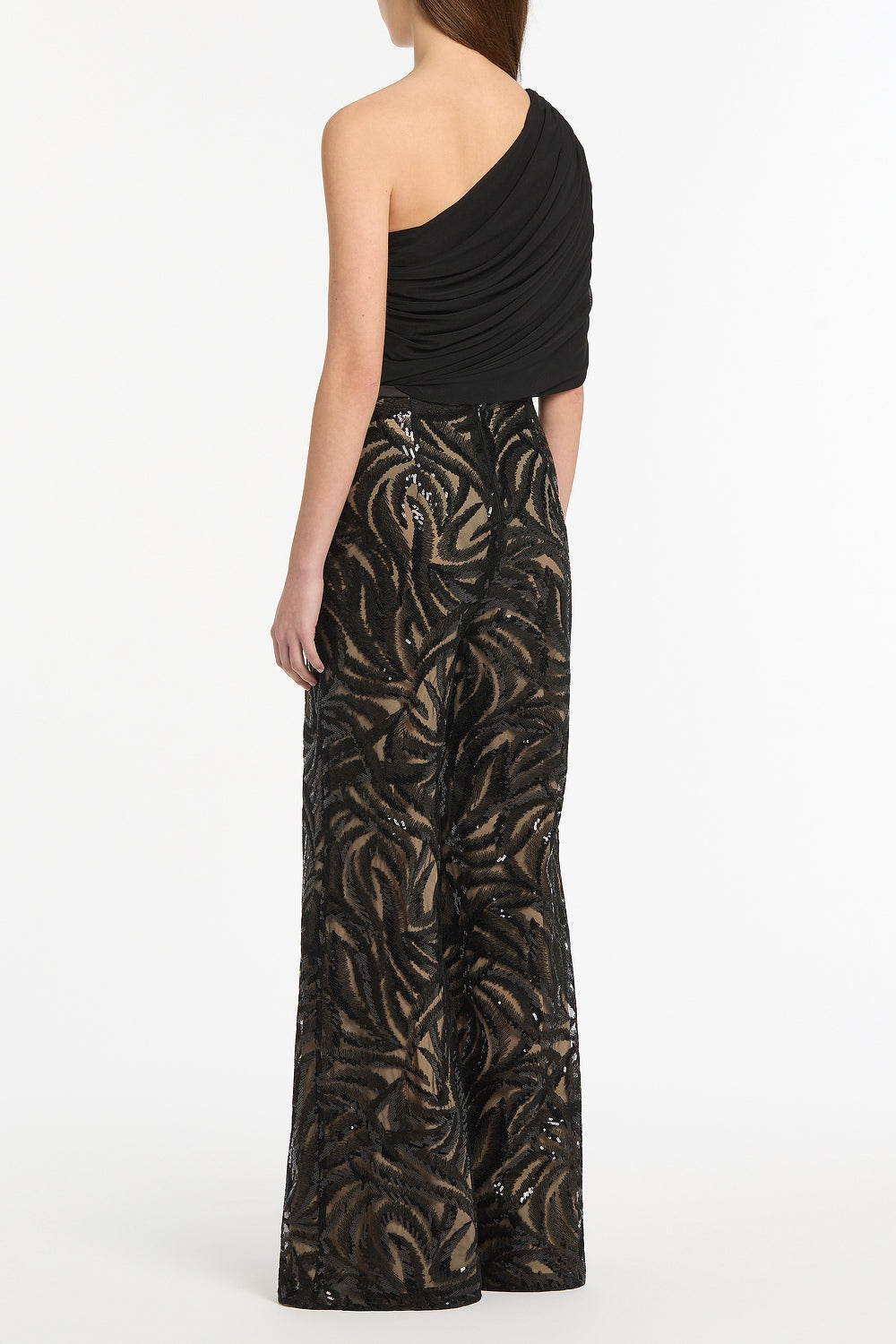 Carla Zampatti Black Swirl Sequin Flare Pant (Navy)