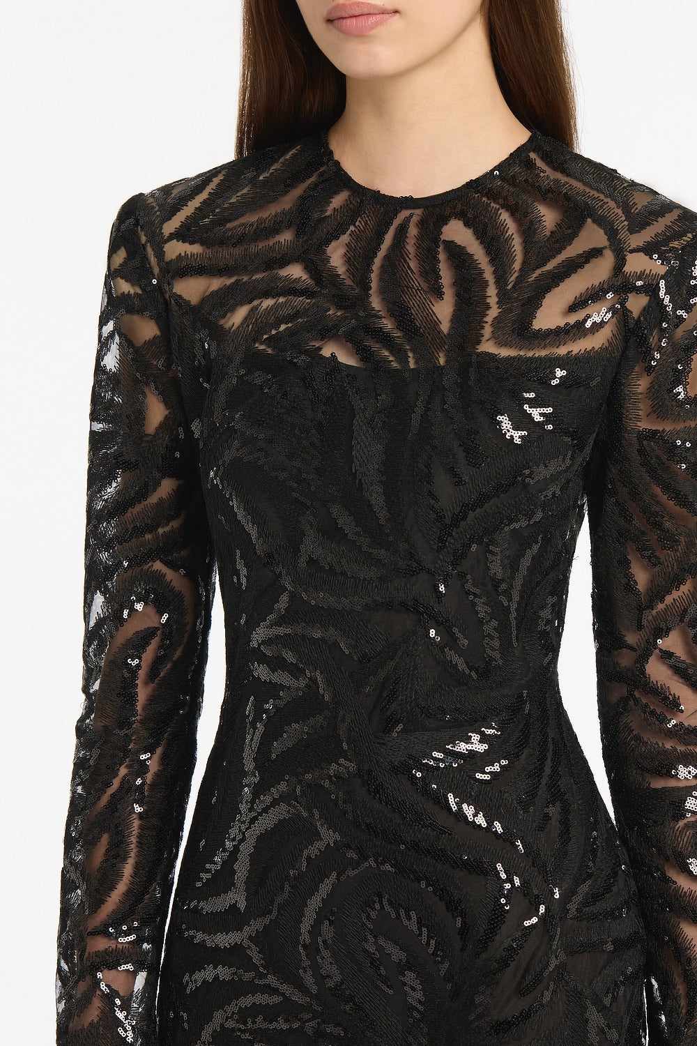 Carla Zampatti Swirl Sequin Long Sleeve Midi Dress (Black)