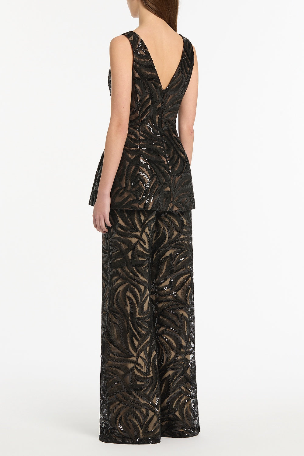 Carla Zampatti Black Swirl Sequin Peplum Top (Navy)