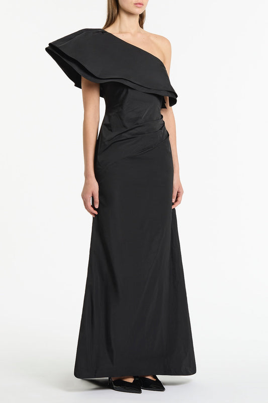 Carla Zampatti Taffeta Asymmetric One Shoulder Dress (Black)
