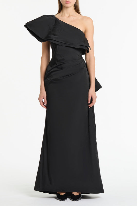 Image of Dresses. Product name - Black Taffeta Asymmetric One Shoulder Dress in Black colour by brand - Carla Zampatti