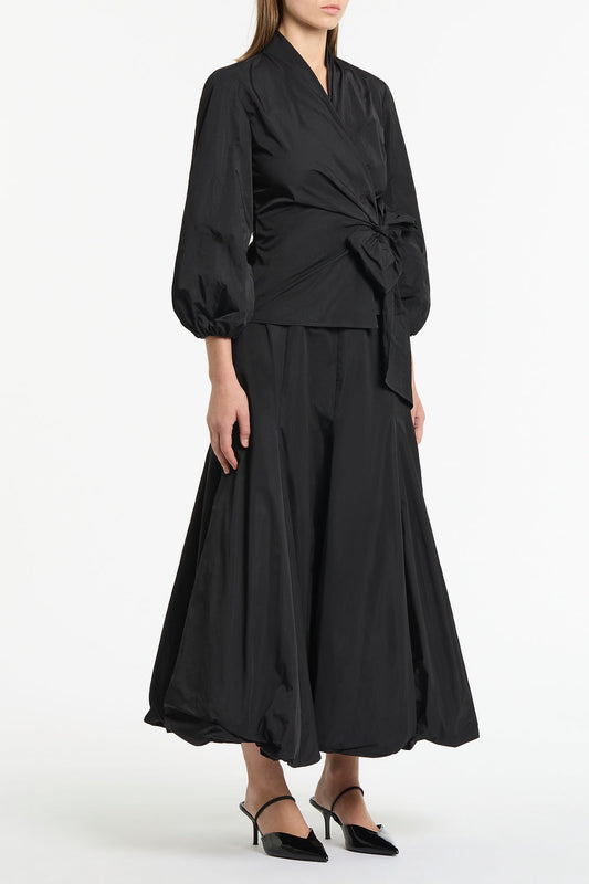 Carla Zampatti Taffeta Puff Sleeve Wrap Top (Black)