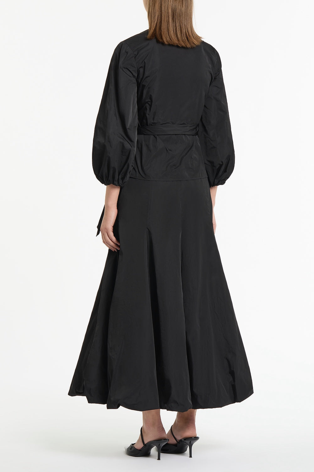 Carla Zampatti Taffeta Puff Sleeve Wrap Top (Black)