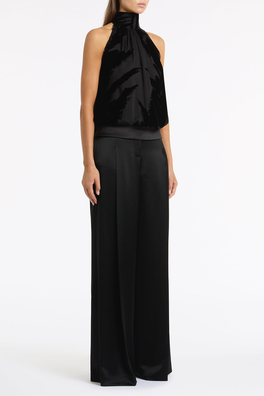 Carla Zampatti Velvet Burnout Halter Top (Black)