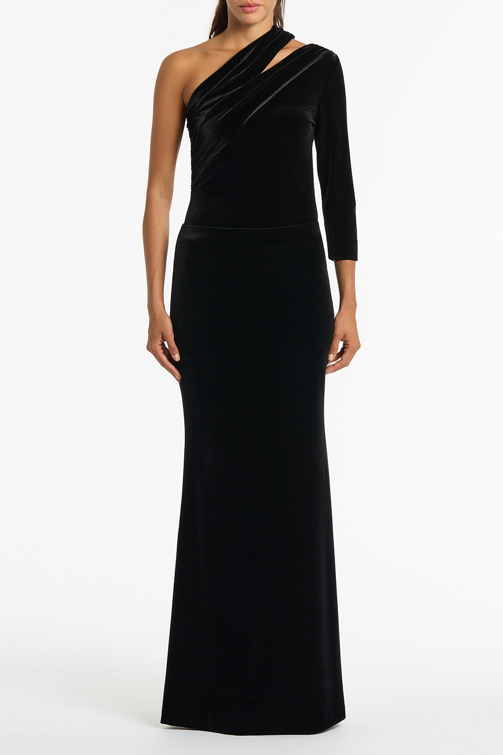 Image of a model wearing Skirts. Product name - Black Velvet Column Skirt in Black colour by brand - Carla Zampatti