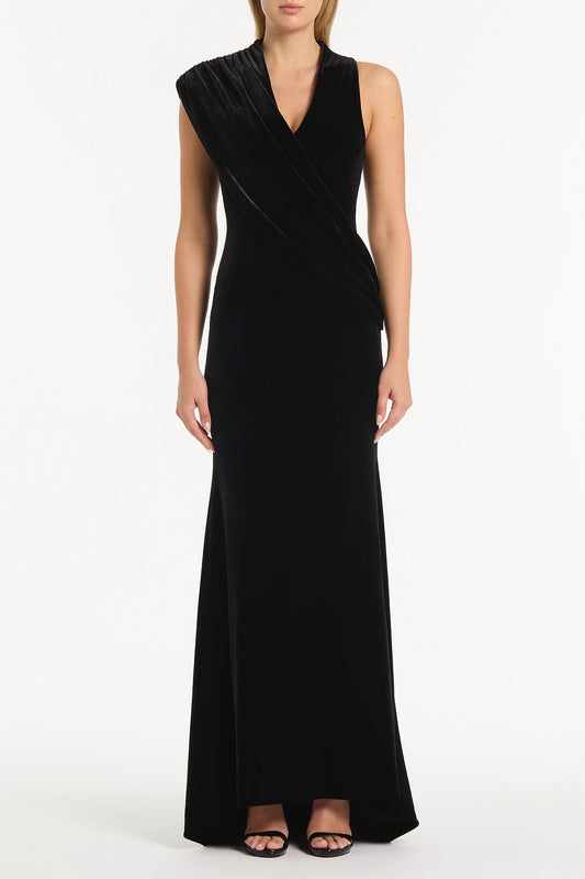 Image of Dresses. Product name - Black Velvet Draped Gown in Black colour by brand - Carla Zampatti