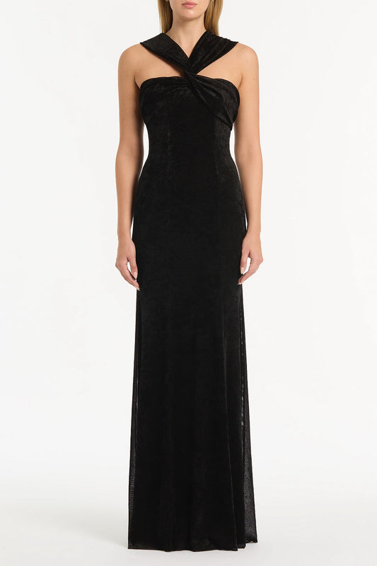 Image of Dresses. Product name - Black Velvet Mesh Gown in Black colour by brand - Carla Zampatti