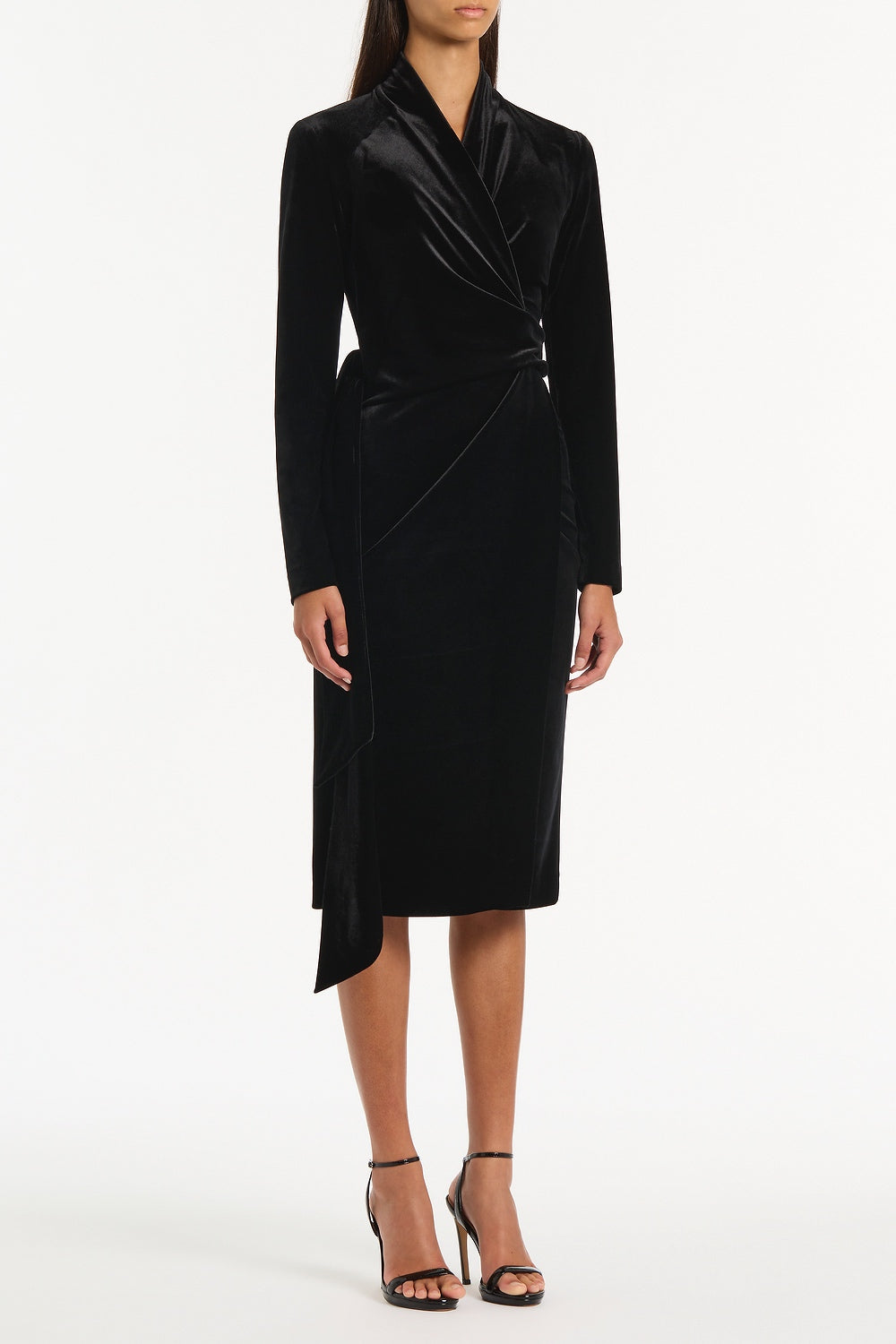Carla Zampatti Velvet Tie Front Midi Dress (Black)