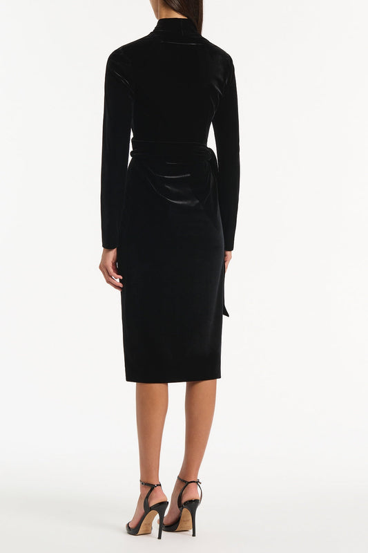 Carla Zampatti Velvet Tie Front Midi Dress (Black)