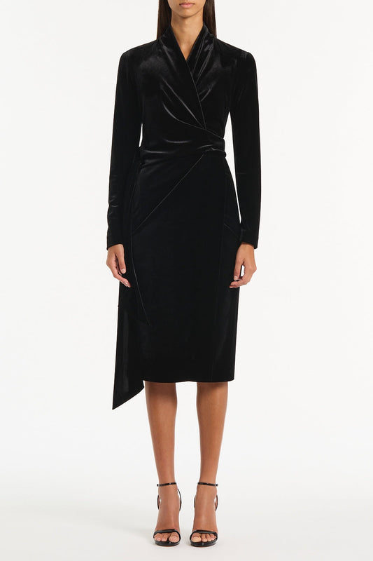 Image of Dresses. Product name - Black Velvet Tie Front Midi Dress in Black colour by brand - Carla Zampatti