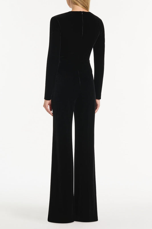Carla Zampatti Velvet Tuck Front Jumpsuit (Black)
