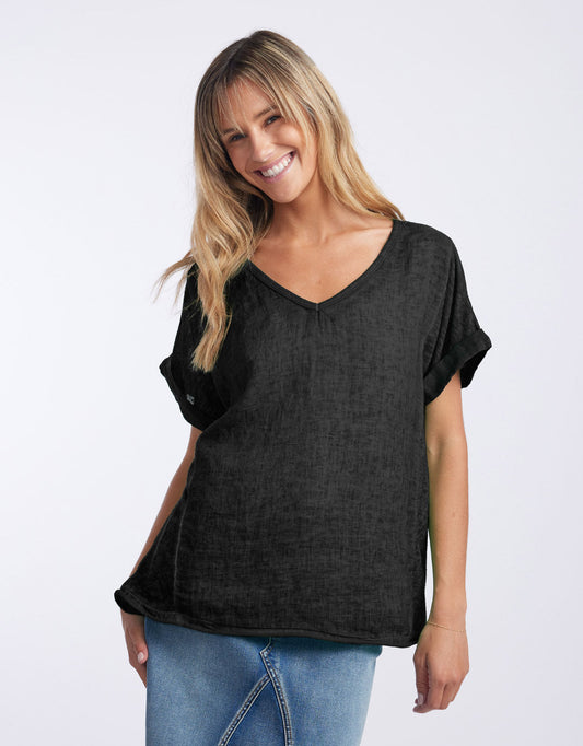 Love From Italy Calypso Linen Short Sleeve Top (Black)