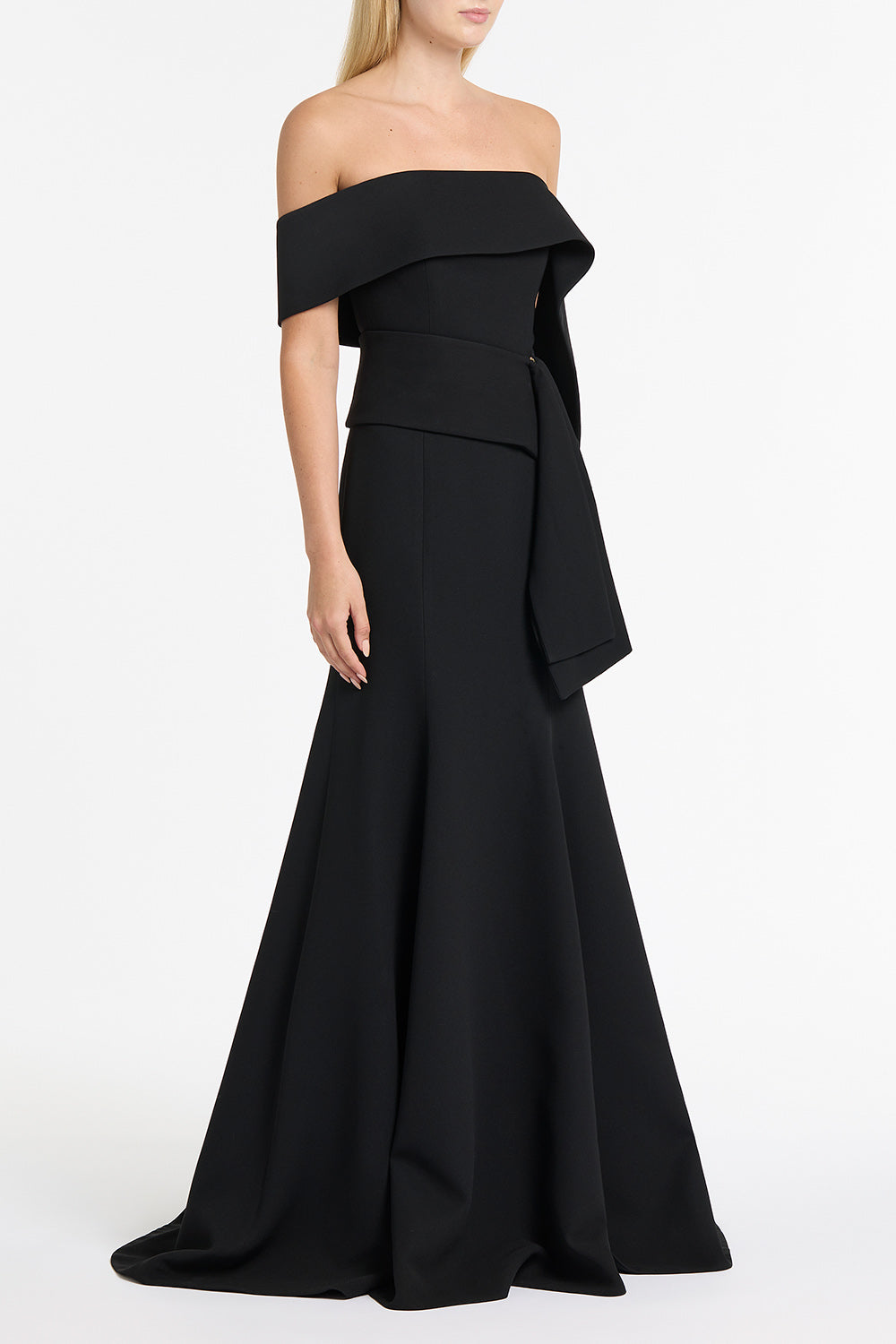 Carla Zampatti Crepe Asymmetrical La Banda Gown (Black)