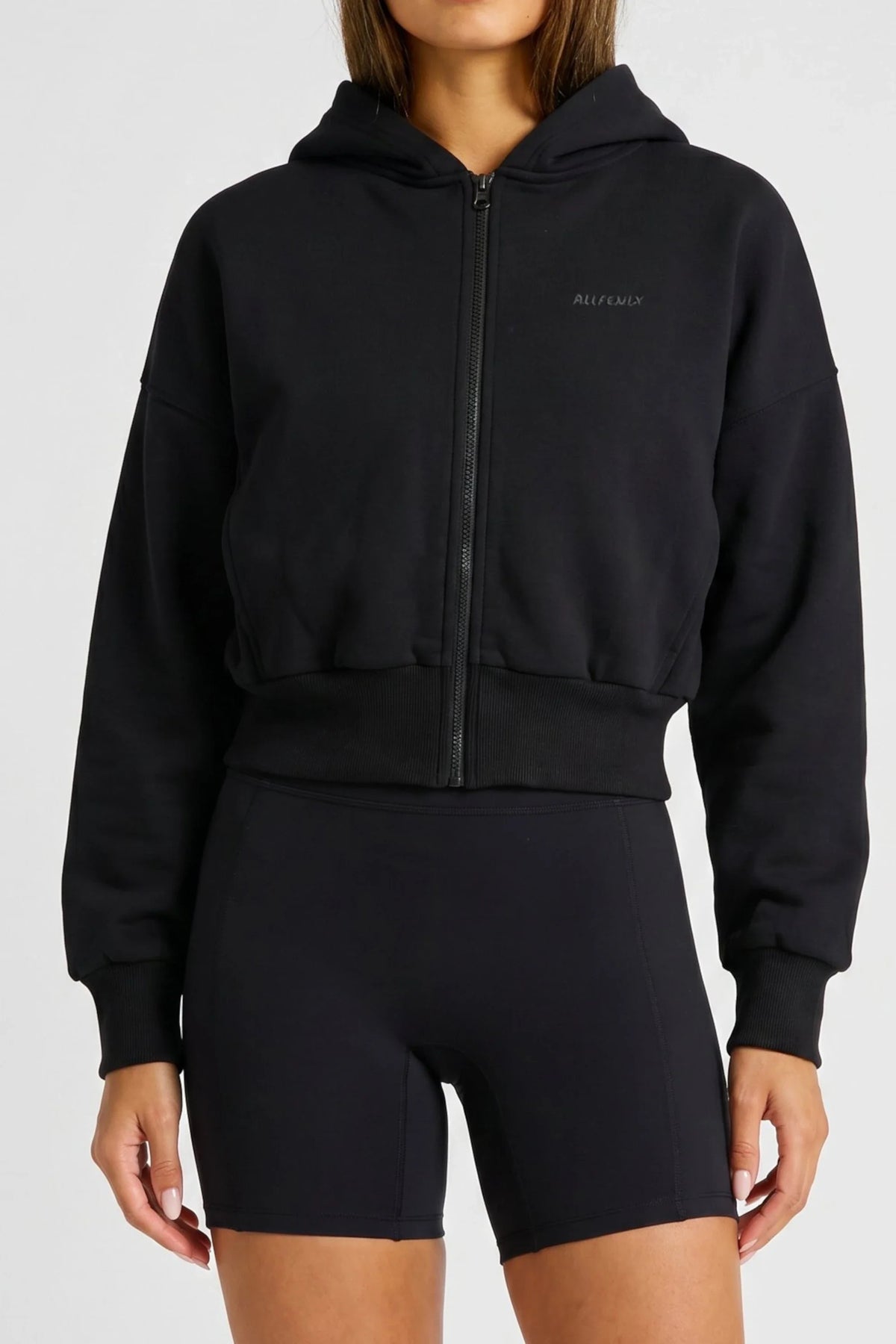 Cropped Zip Hoodie (Black)