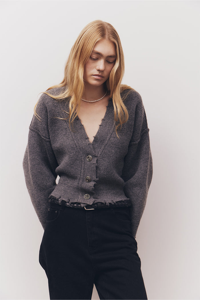 Image of Jackets. Product name - Pepa Cardigan Charcoal Grey in Charcoal colour by brand - Blanca Studio