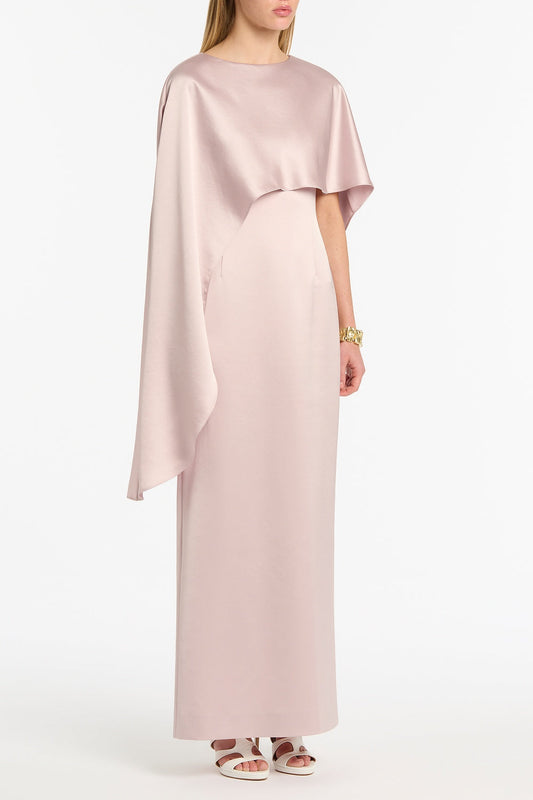 Carla Zampatti Blush Lustre Satin Asymmetrical Cape Gown (Pink)
