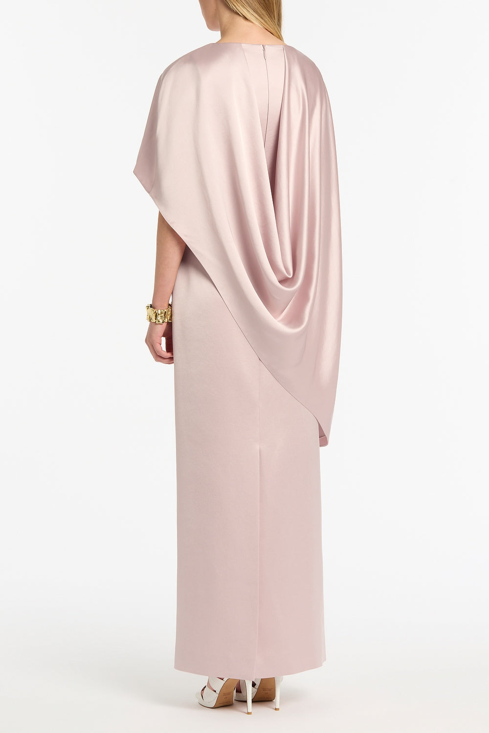 Carla Zampatti Blush Lustre Satin Asymmetrical Cape Gown (Pink)