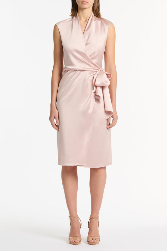 Image of Dresses. Product name - Blush Lustre Satin Wrap Dress in Pink colour by brand - Carla Zampatti