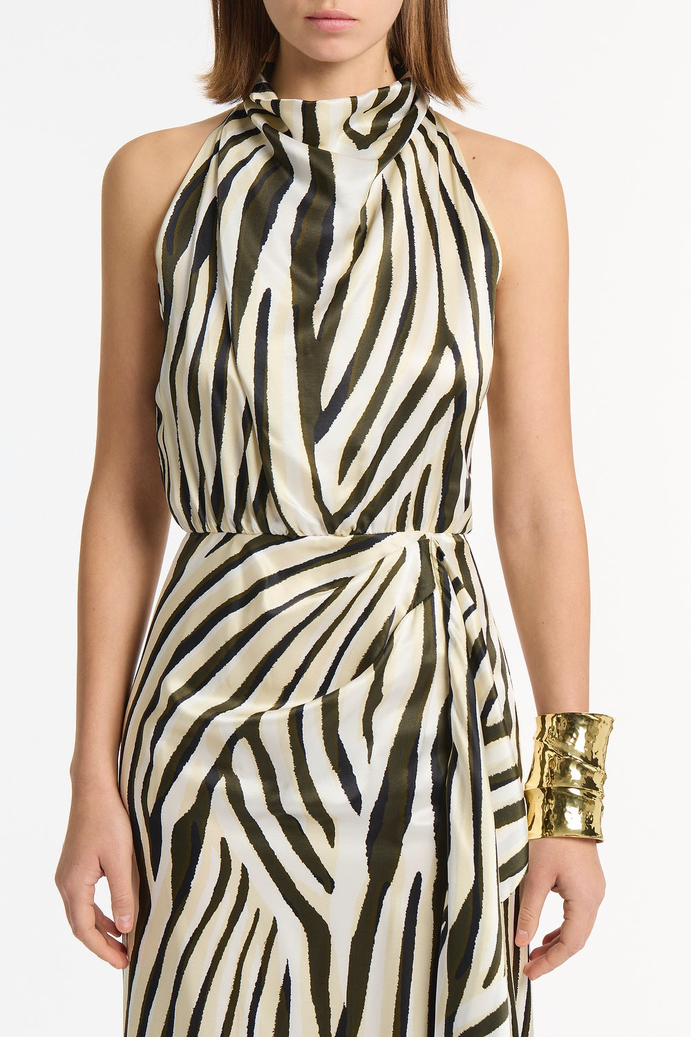 Carla Zampatti Bold Stripe Cascade Dress (Multi-Colour)