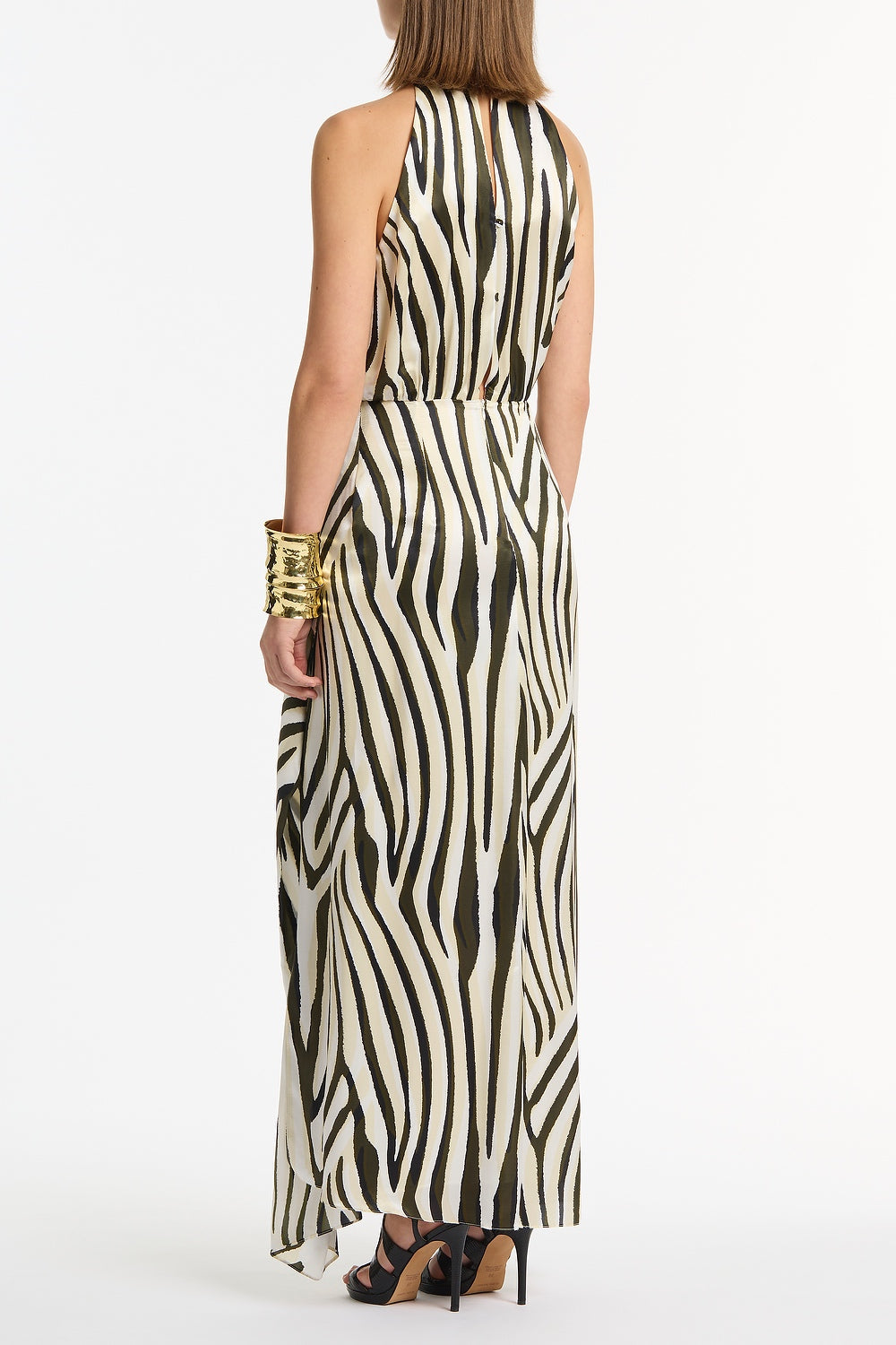 Carla Zampatti Bold Stripe Cascade Dress (Multi-Colour)