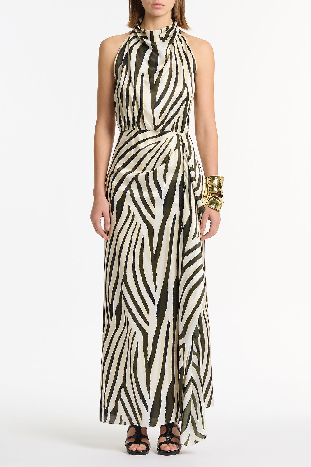 Image of Dresses. Product name - Bold Stripe Cascade Dress in Multi-Colour colour by brand - Carla Zampatti