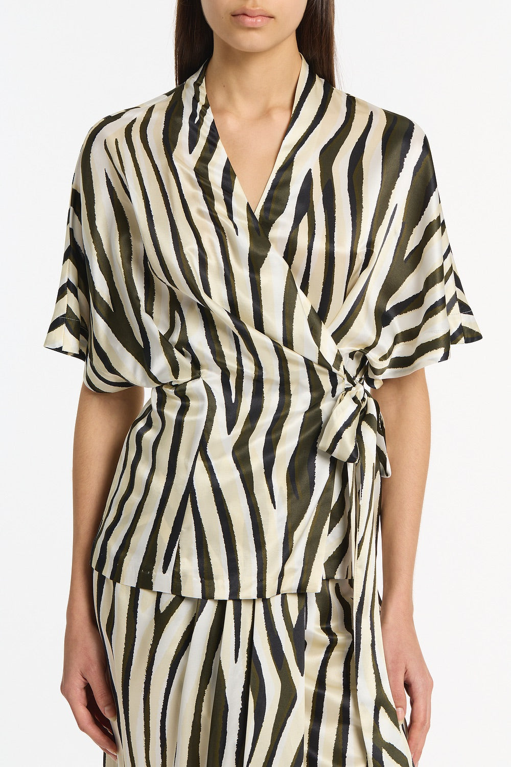Carla Zampatti Bold Stripe Print Gather Top (Multi-Colour)