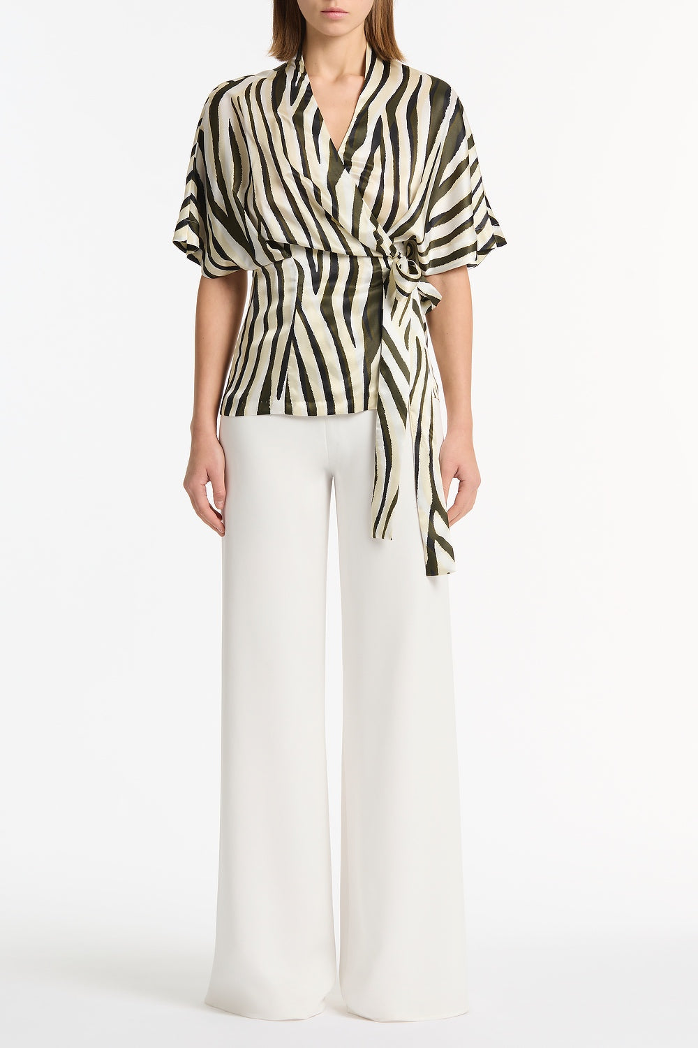 Carla Zampatti Bold Stripe Print Gather Top (Multi-Colour)