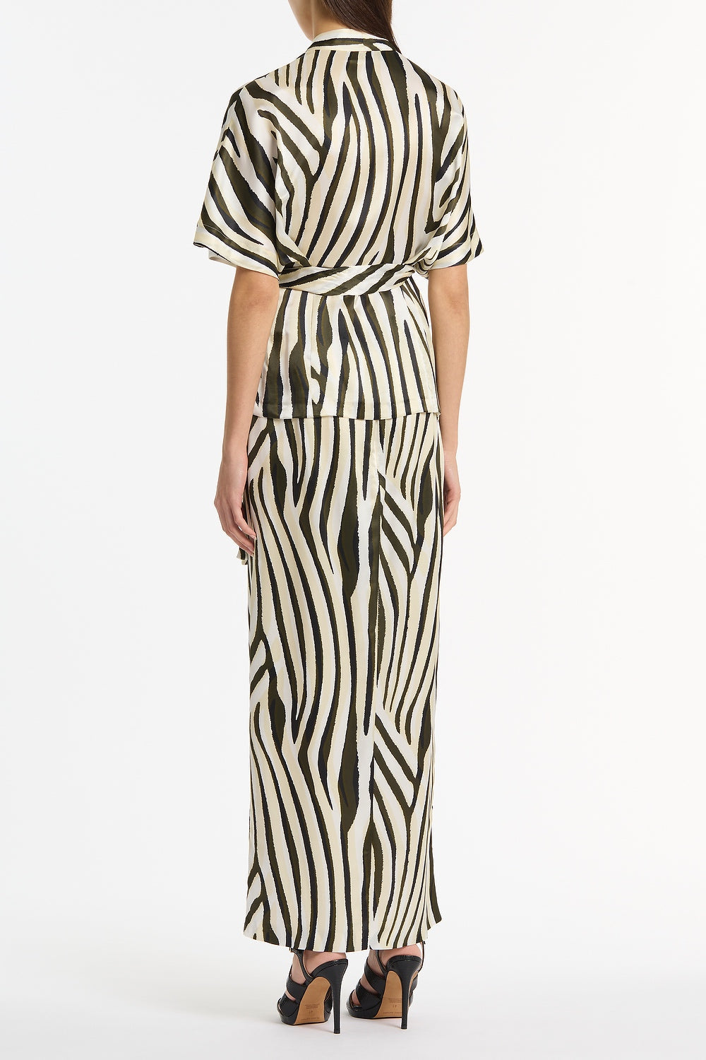Carla Zampatti Bold Stripe Print Tucked Maxi Skirt (Multi-Colour)