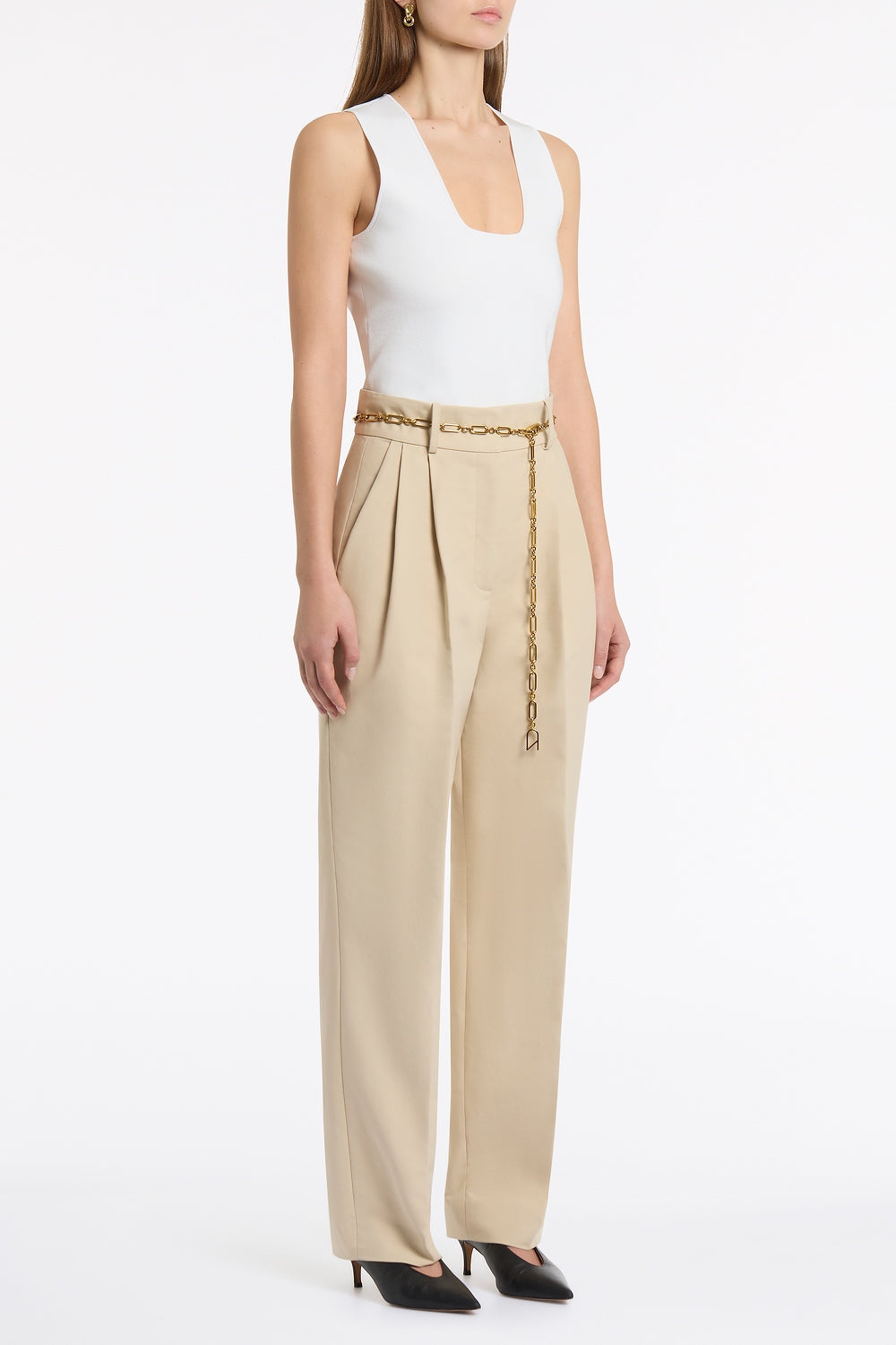 Carla Zampatti Bone Luxe Cotton Drill Pleated Pant (Natural)