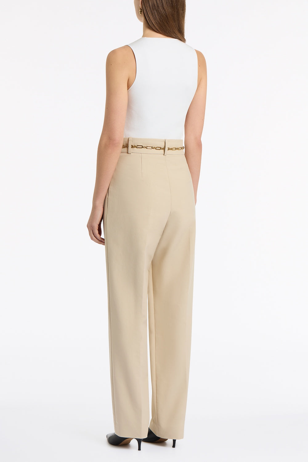 Carla Zampatti Bone Luxe Cotton Drill Pleated Pant (Natural)