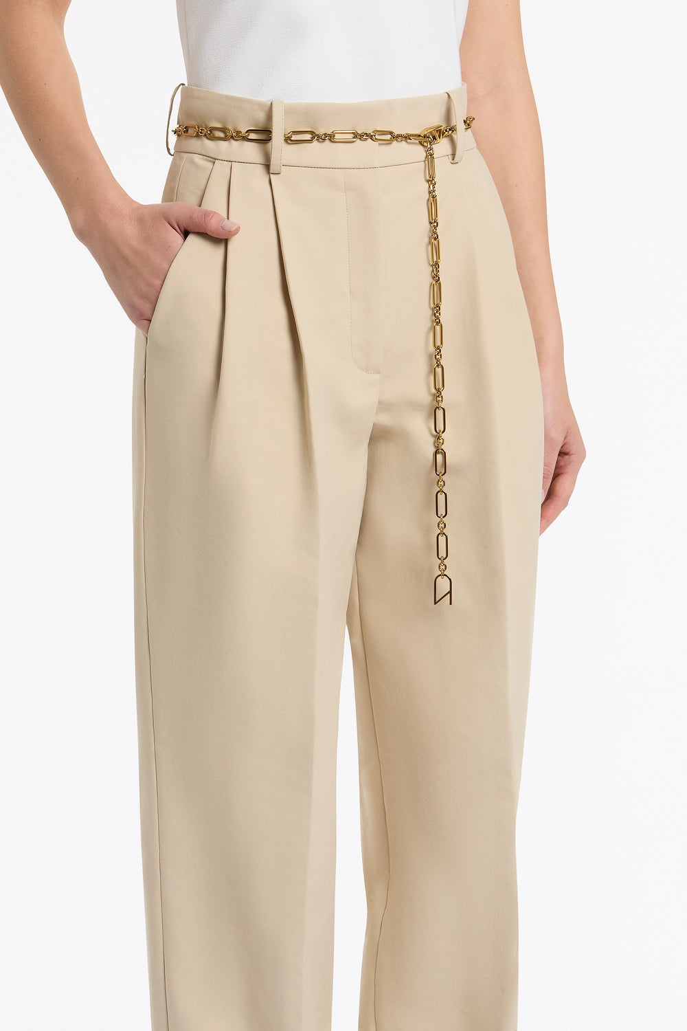Carla Zampatti Bone Luxe Cotton Drill Pleated Pant (Natural)