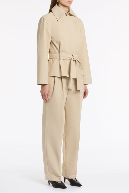 Carla Zampatti Bone Luxe Cotton Drill Short Trench Coat (Natural)