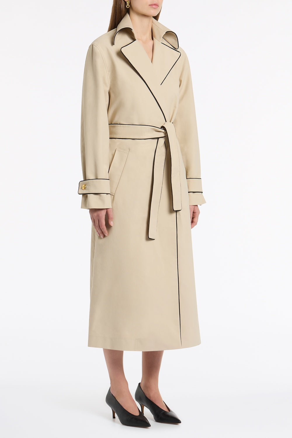 Carla Zampatti Bone Luxe Cotton Drill Trench Coat (Natural)